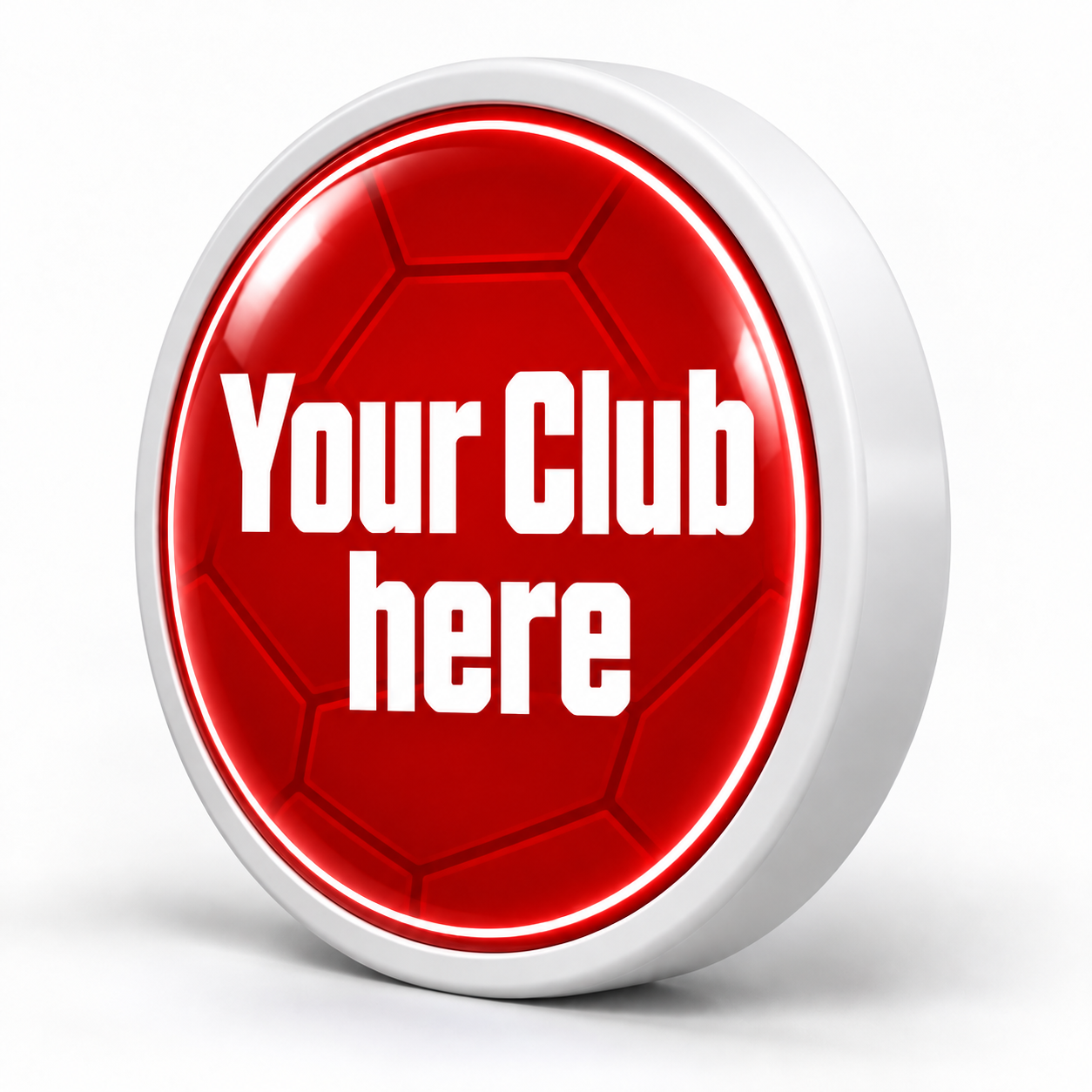 A red Rodela badge mockup showing Your Club here